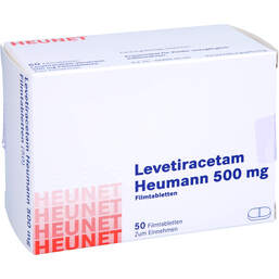 Abbildung: Levetiracetam Heumann 500 mg Filmtabletten Net 50 St, Filmtabletten PZN 16139102