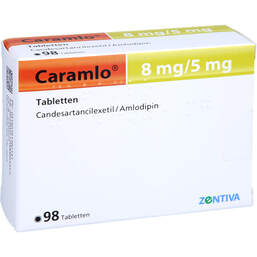 Abbildung: Caramlo 8 mg / 5 mg Tabletten 98 St, Tabletten PZN 16139214