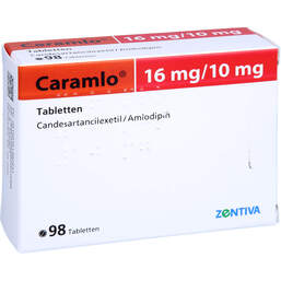 Abbildung: Caramlo 16 mg / 10 mg Tabletten 98 St, Tabletten PZN 16139243