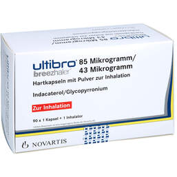 Abbildung: Ultibro Breezhaler 85 µg / 43 µg Hartk.mit Pulver zur Inh. 90 St, Hartkapseln mit Pulver zur Inhalation PZN 16140192