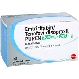 Abbildung: Emtricitabin / Tenofovirdisoproxil Puren 200mg / 245mg 90 St, Filmtabletten PZN 16146289