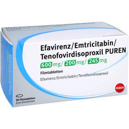 Abbildung: Efavirenz / Emtricitabin / Tenofovir.PUREN 600 / 200 / 245 90 St, Filmtabletten PZN 16146579