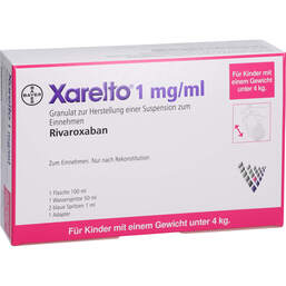 Abbildung: Xarelto 1 mg / ml Granulat z.Suspension-Herstellung unter 4 kg 100 ml, Granulat zur Herstellung einer Suspension zum Einnehmen PZN 16155472
