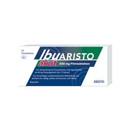 Abbildung: Ibuaristo akut 400 mg Filmtabletten Filmtabletten, 20 St PZN 16160289