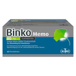 Abbildung: Binko Memo 80 mg Filmtabletten 60 St, Filmtabletten PZN 16168859