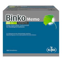 Abbildung: Binko Memo 80 mg Filmtabletten 120 St, Filmtabletten PZN 16168865
