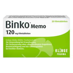 Abbildung: Binko Memo 120 mg Filmtabletten 20 St, Filmtabletten PZN 16168871