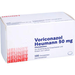 Abbildung: Voriconazol Heumann 50 mg Filmtabletten Heunet 100 St, Filmtabletten PZN 16196761