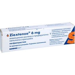 Abbildung: Ziextenzo 6 mg Injektionslösung Fertigspritze mit autom.Nadels. 1 St, Injektionslösung PZN 16199647