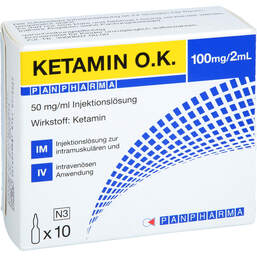 Abbildung: Ketamin Panpharma 100 mg / 2 ml O.K. Injektionslösung Ampulle 10 St, Injektionslösung PZN 16200155