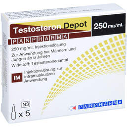 Abbildung: Testosteron Depot Panpharma 250 mg / ml Injektionslösung Ampulle 5X1 ml, Injektionslösung PZN 16200385