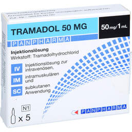 Abbildung: Tramadol Panpharma 50 mg / 1 ml Injektionslösung 5X1 ml, Injektionslösung PZN 16200451