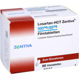 Abbildung: Losartan-HCT Zentiva 100 mg / 25 mg Filmtabletten 98 St, Filmtabletten PZN 16200497