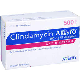 Abbildung: Clindamycin Aristo 600 mg Filmtabletten 15 St, Filmtabletten PZN 16201628