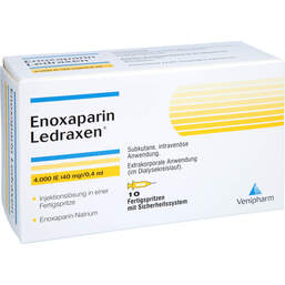 Abbildung: Enoxaparin Ledraxen 4.000 I.E. 40mg / 0,4ml F.Sp. 10 St, Injektionslösung in einer Fertigspritze PZN 16203113