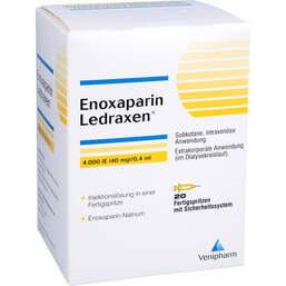 Abbildung: Enoxaparin Ledraxen 4.000 I.E. 40mg / 0,4ml F.Sp. 20 St, Injektionslösung in einer Fertigspritze PZN 16203142