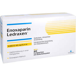 Abbildung: Enoxaparin Ledraxen 4.000 I.E. 40mg / 0,4ml F.Sp. 50 St, Injektionslösung in einer Fertigspritze PZN 16203159