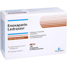 Abbildung: Enoxaparin Ledraxen 8.000 I.E. 80mg / 0,8ml F.Sp. 12 St, Injektionslösung in einer Fertigspritze PZN 16203202