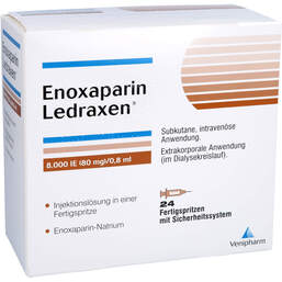Abbildung: Enoxaparin Ledraxen 8.000 I.E. 80mg / 0,8ml F.Sp. 24 St, Injektionslösung in einer Fertigspritze PZN 16203219