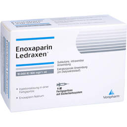 Abbildung: Enoxaparin Ledraxen 10.000 I.E. 100mg / 1ml F.Sp. 12 St, Injektionslösung in einer Fertigspritze PZN 16203231