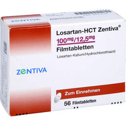 Abbildung: Losartan-HCT Zentiva 100 mg / 12,5 mg Filmtabletten 56 St, Filmtabletten PZN 16222530