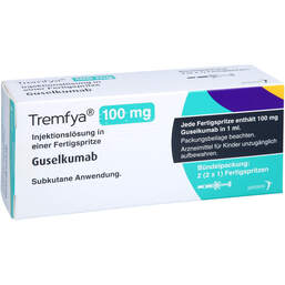 Abbildung: Tremfya 100 mg Injektionslösung in einer Fertigspritze 2 St, Injektionslösung PZN 16222553