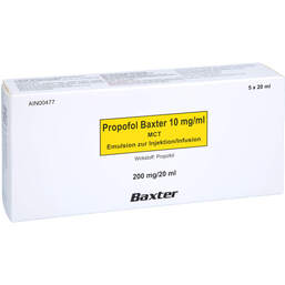 Abbildung: Propofol Baxter 10 mg / ml Mct Emul.z.Injektion / Infusion Durchstechflasche 5X20 ml, Emulsion PZN 16225445
