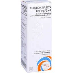 Abbildung: Cefurox Basics 125 mg / 5 ml Granulat zur Suspensionsherstellung Sun 100 ml, Granulat zur Herstellung einer Suspension zum Einnehmen PZN 16231902