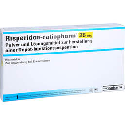 Abbildung: Risperidon-ratiopharm 25mg Pulver + LM H.depuratus Injektionss. 1 St, Pulver und Lösungsmittel zur Herstellung einer Depot-Injektionssuspension PZN 16232988