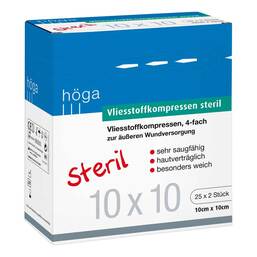 Abbildung: Vliesstoff-Kompressen 10x10 cm steril 4fach 25X2 St, Kompressen PZN 16316343