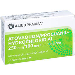 Abbildung: Atovaquon / Proguanilhydrochlorid AL 250mg / 100mg Fta 36 St, Filmtabletten PZN 16322668
