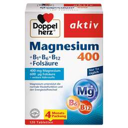 Abbildung: Doppelherz Magnesium 400 + B1 + B6 + B12 + Folsäure Tabletten Tabletten, 120 St PZN 16350185