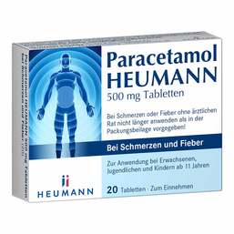 Abbildung: Paracetamol HEUMANN 500 mg Tabletten bei Schmerzen und Fieber 20 St, Tabletten PZN 16352066
