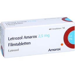 Abbildung: Letrozol Amarox 2,5 mg Filmtabletten 60 St, Filmtabletten PZN 16369517