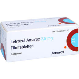 Abbildung: Letrozol Amarox 2,5 mg Filmtabletten 100 St, Filmtabletten PZN 16369523