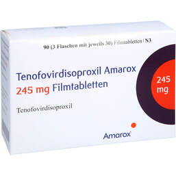 Abbildung: Tenofovirdisoproxil Amarox 245 mg Filmtabletten 90 St, Filmtabletten PZN 16369552