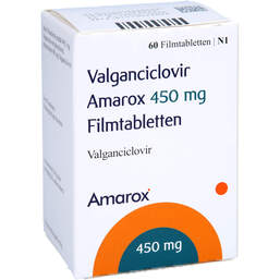 Abbildung: Valganciclovir Amarox 450 mg Filmtabletten 60 St, Filmtabletten PZN 16369569