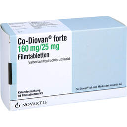 Abbildung: Codiovan forte 160 mg / 25 mg Filmtabletten 98 St, Filmtabletten PZN 16370147