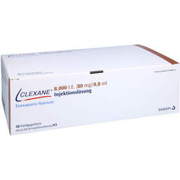 Abbildung: Clexane 8.000 I.E. 80mg / 0,8ml Ilo in einer Fertigspritze 50 St, Injektionslösung in einer Fertigspritze PZN 16383670