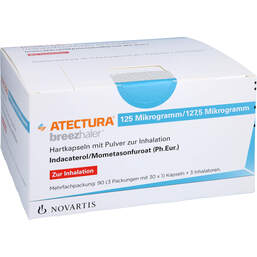 Abbildung: Atectura Breezhaler 125µg / 127,5µg Hkp.mit Pulver zur Inh. 3X30 St, Hartkapseln mit Pulver zur Inhalation PZN 16384936