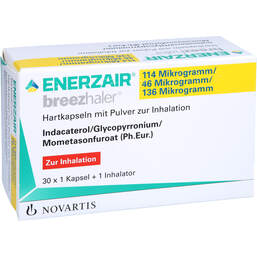 Abbildung: Enerzair Breezhaler 114µg / 46µg / 136µg Hkp.P.z.Inh. 30 St, Hartkapseln mit Pulver zur Inhalation PZN 16385060
