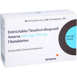 Abbildung: Emtricitabin / Tenofovirdisoproxil Amar 200mg / 245mg 90 St, Filmtabletten PZN 16385404