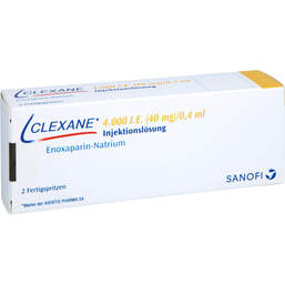 Abbildung: Clexane 4.000 I.E. 40mg / 0,4 ml Ilo in einer Fertigspritze 2 St, Injektionslösung in einer Fertigspritze PZN 16390049