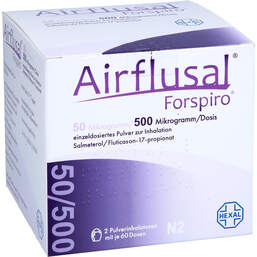 Abbildung: Airflusal Forspiro 50 / 500 µg / Dosis 60 Hub Inh.-P. 2 St, Inhalationspulver PZN 16395302