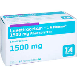 Abbildung: Levetiracetam-1A Pharma 1500 mg Filmtabletten 50 St, Filmtabletten PZN 16396336