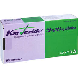 Abbildung: Karvezide 150 mg / 12,5 mg Tabletten 98 St, Tabletten PZN 16397755