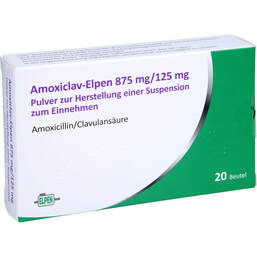 Abbildung: Amoxiclav-Elpen 875 mg / 125 mg P.H.Suspension zum Einnehmen  20 St, Pulver zur Herstellung einer Suspension zum Einnehmen PZN 16398080