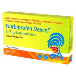 Abbildung: Flurbiprofen Dexcel 8,75 mg Lutschtabletten Lutschtabletten, 24 St PZN 16398111
