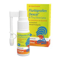 Abbildung: Flurbiprofen Dexcel 8,75 mg / Dos.Spray Mundhöhle Spray, 15 ml PZN 16398128