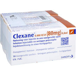 Abbildung: Clexane 8.000 I.E. 80mg / 0,8ml Ilo in einer Fertigspritze 30 St, Injektionslösung in einer Fertigspritze PZN 16486944